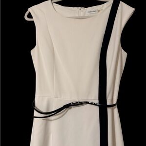 Calvin Klein Cream Midi Dress with Black Stripe